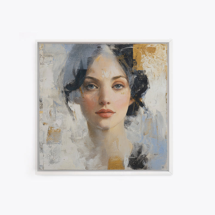 Expressive Portrait with Dramatic Light and Textured Framed Canvas Print, Art, Horizontal Wall Art, Living Room Decor, Fine Art, ART-1x1-100