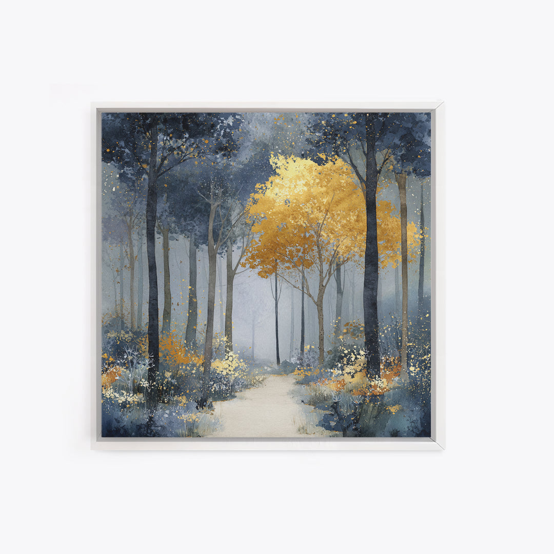 Woodland Path with Golden Autumn Atmosphere Canvas Print, Art, Metal Wall Art, Living Room Decor, Fine Art, Textured Wall Art, ART-1x1-23