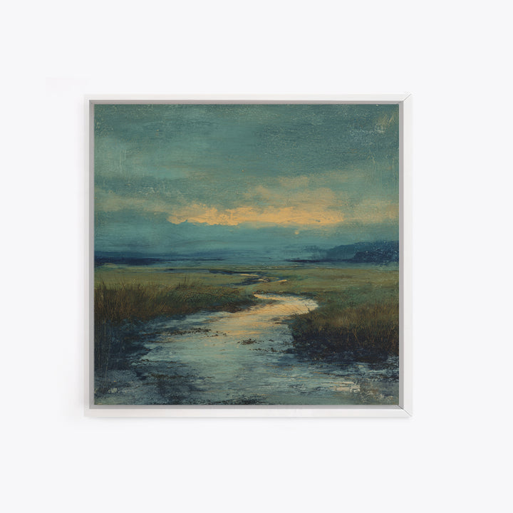 Classic Landscape with Winding River and Atmospheric Framed Canvas Print, Art, Art Nouveau, Living Room Decor, Oil Painting, ART-1x1-27