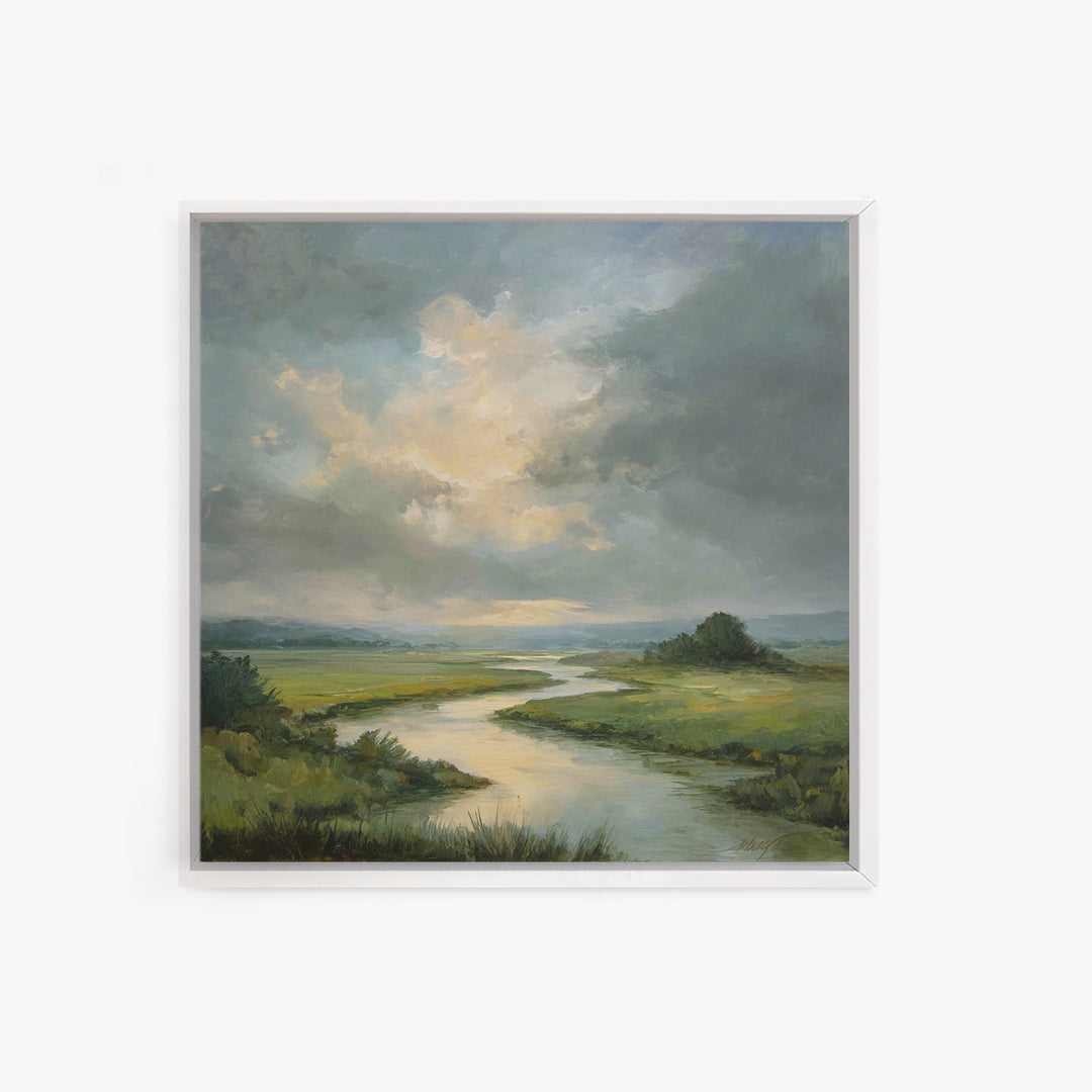 Classic Landscape with Winding River and Atmospheric Canvas Print, Art, Art Commission, Living Room Decor, Fine Art, ART-1x1-3