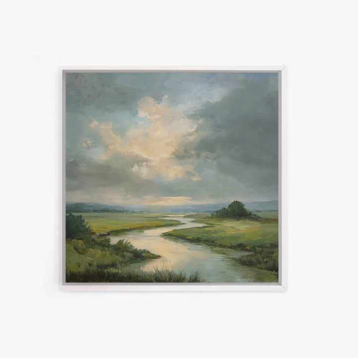 Classic Landscape with Winding River and Atmospheric Canvas Print, Art, Art Commission, Living Room Decor, Fine Art, ART-1x1-3