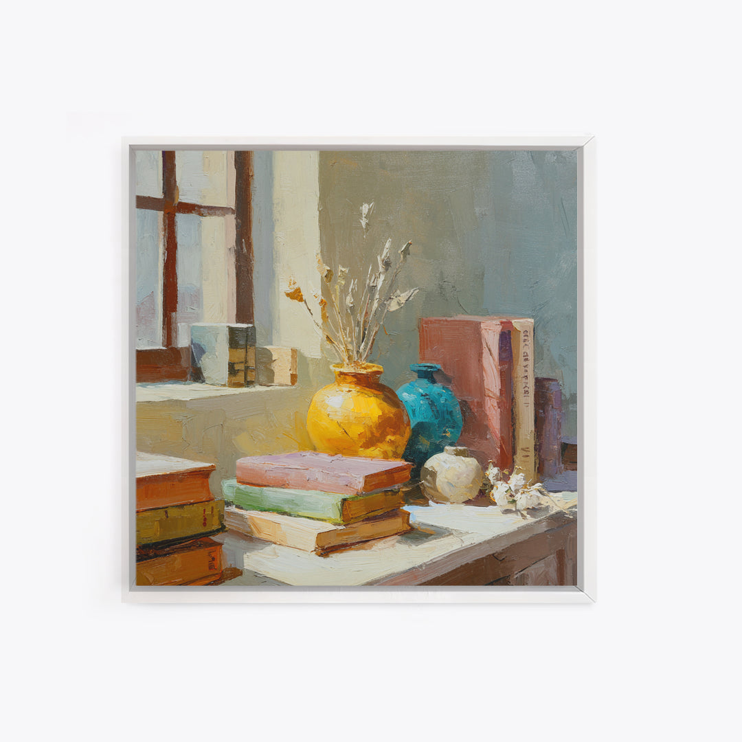 Sunlit Interior Still Life Framed Canvas Print, Art, Prints Wall Art, Living Room Decor, Fine Art, Fine Art Print, ART-1x1-38