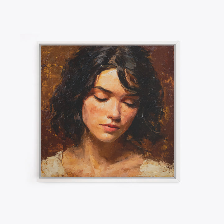 Expressive Portrait with Dramatic Light and Textured Canvas Print, Art, Living Room Decor, Fine Art, Art Nouveau, ART-1x1-4