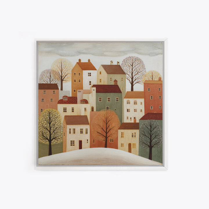 Naive Folk Art Village Framed Canvas Print, Art, Large Wall Art, Living Room Decor, Fine Art, Prints Wall Art, ART-1x1-44