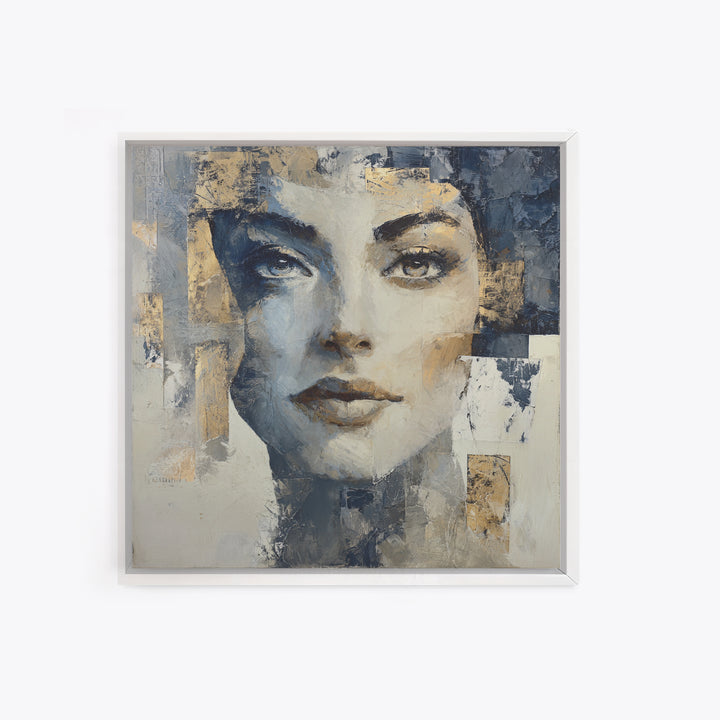 Expressive Portrait with Dramatic Light and Textured Framed Canvas Print, Art, Ai Art, Living Room Decor, Fine Art, ART-1x1-52