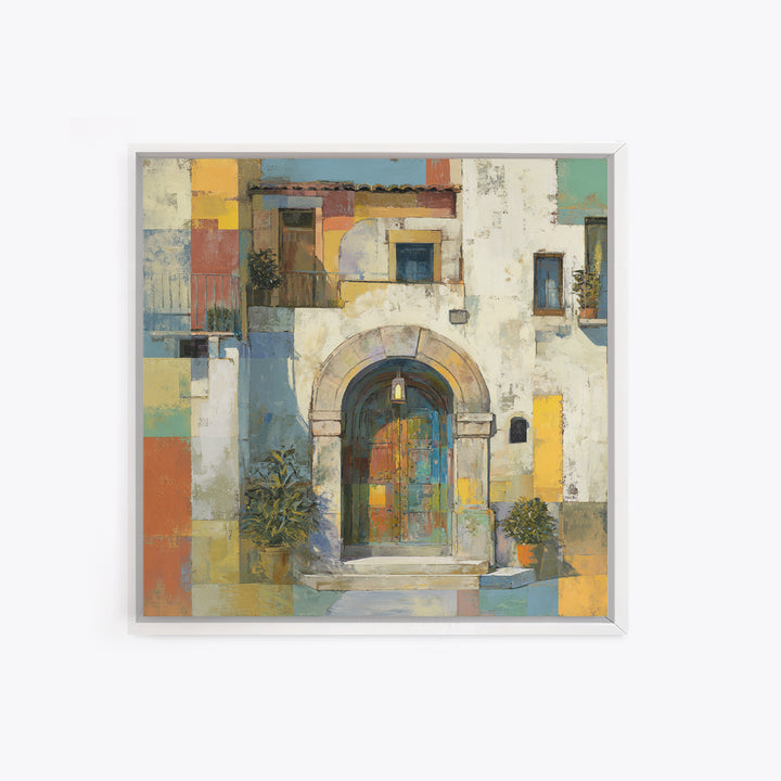 Architectural Archway in Warm Mediterranean Light Framed Canvas Print, Art, Textured Wall Art, Living Room Decor, Fine Art, ART-1x1-70