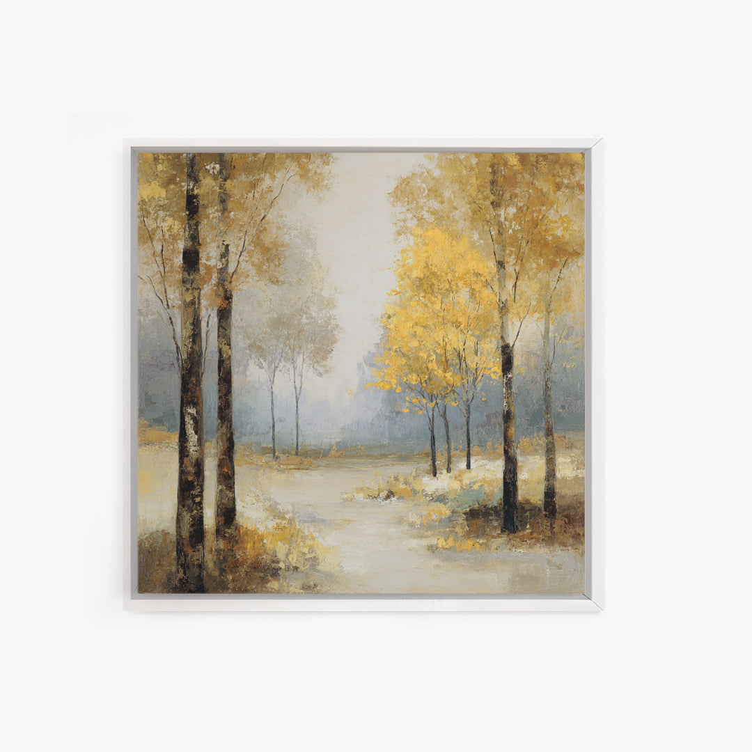 Woodland Path with Golden Autumn Atmosphere Framed Canvas Print, Art, Printable Art, Living Room Decor, Fine Art, ART-1x1-71