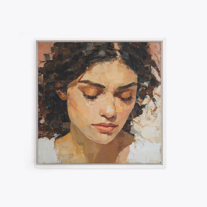 Expressive Portrait with Dramatic Light and Textured Canvas Print, Art, Printable Art, Living Room Decor, Oil Painting, ART-1x1-76