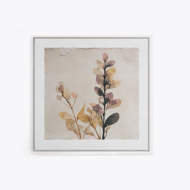 Minimal Botanical Ink Drawing on Handmade Paper Canvas Print, Art, Neutral Decor, Living Room Decor, Fine Art, ART-1x1-77