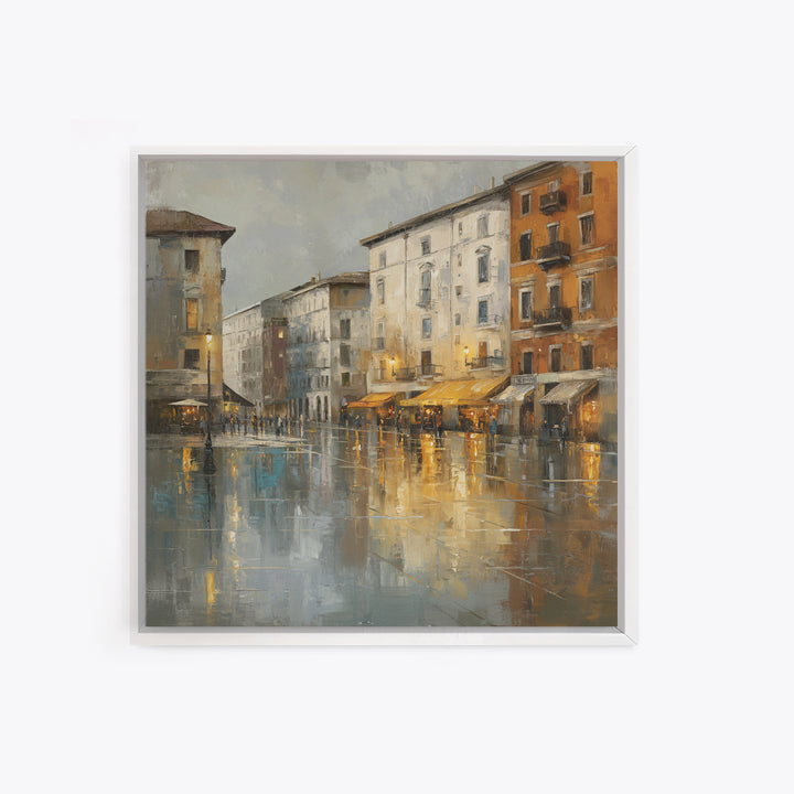 Moody City Scene Reflected Canvas Print, Art, Boho Wall Art, Living Room Decor, Oil Painting, Textured Painting, ART-1x1-82