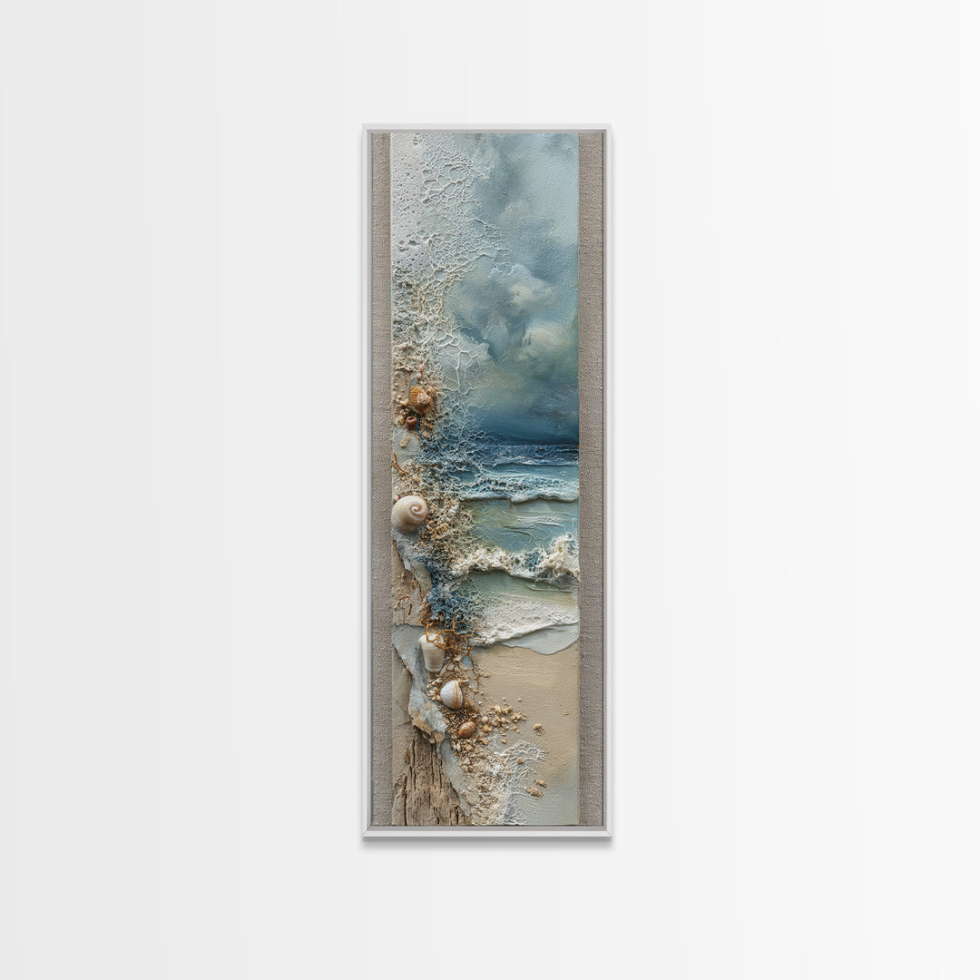 Dramatic Seascape with Foam and Storm Clouds Canvas Print, Art, Boho Wall Art, Living Room Decor, Oil Painting, ART-1x3-12
