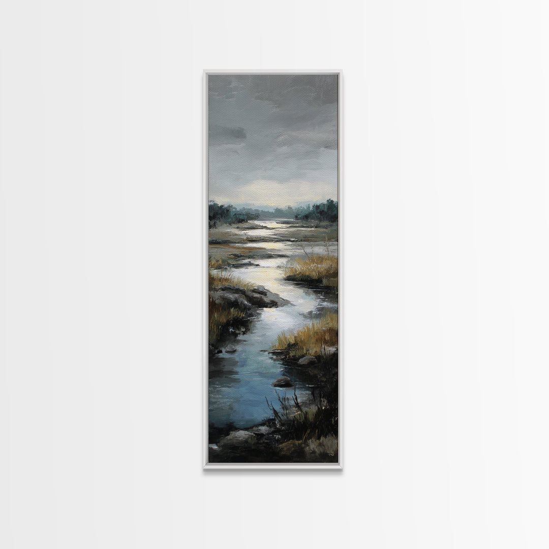 Classic Landscape with Winding River and Atmospheric Framed Canvas Print, Art, Fine Art Print, Living Room Decor, Fine Art, ART-1x3-15