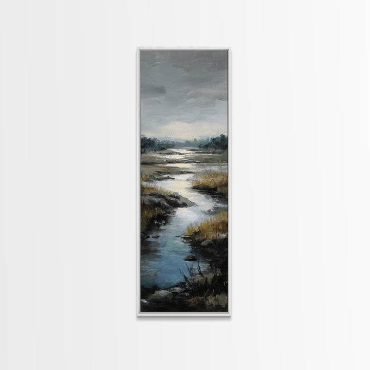 Classic Landscape with Winding River and Atmospheric Framed Canvas Print, Art, Fine Art Print, Living Room Decor, Fine Art, ART-1x3-15