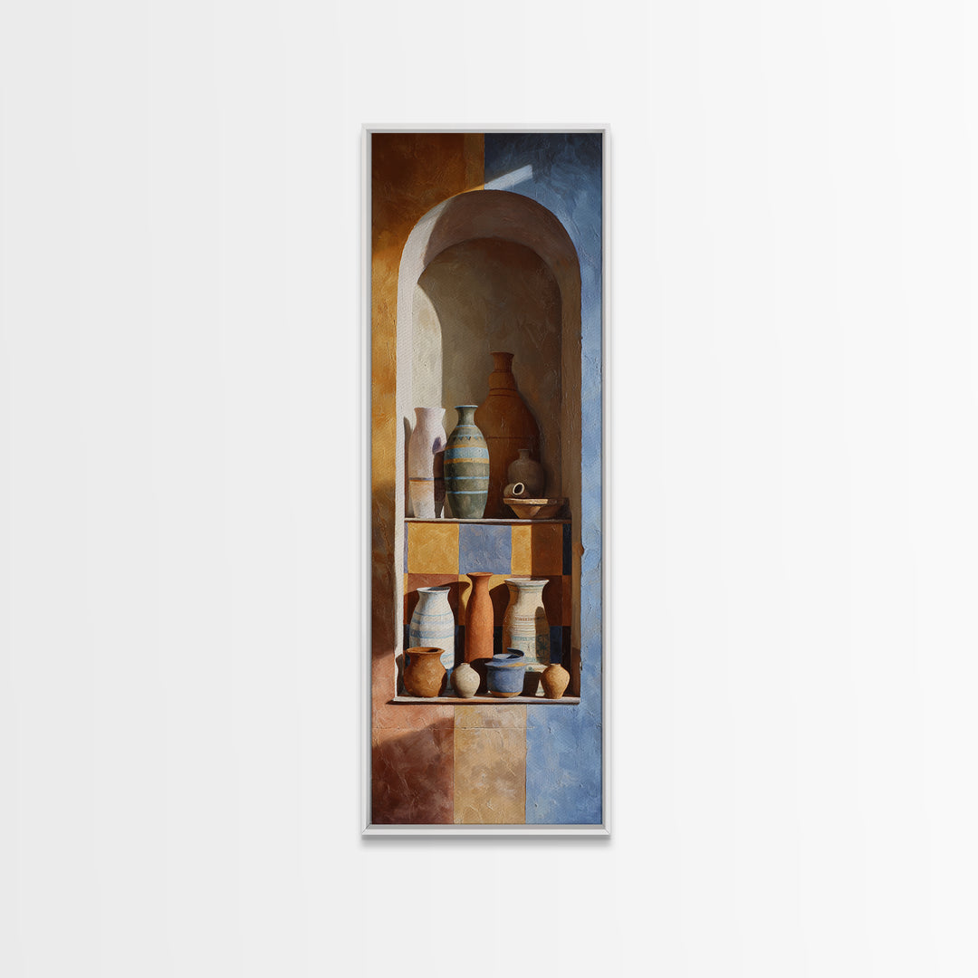 Architectural Archway in Warm Mediterranean Light Framed Canvas Print, Art, Black Art, Living Room Decor, Watercolor Art, ART-1x3-34