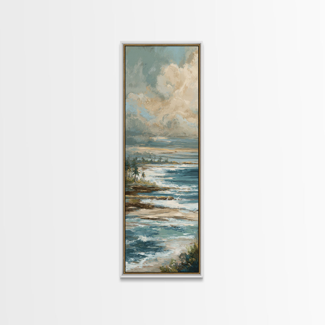 Dramatic Seascape with Foam and Storm Clouds Framed Canvas Print, Art, Neutral Decor, Living Room Decor, Fine Art, ART-1x3-36