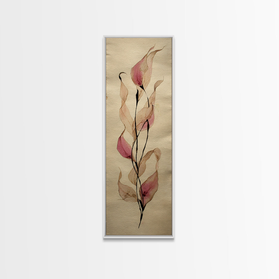 Minimal Botanical Ink Drawing on Handmade Paper Canvas Print, Art, Art Deco, Living Room Decor, Fine Art, Printable Art, ART-1x3-41