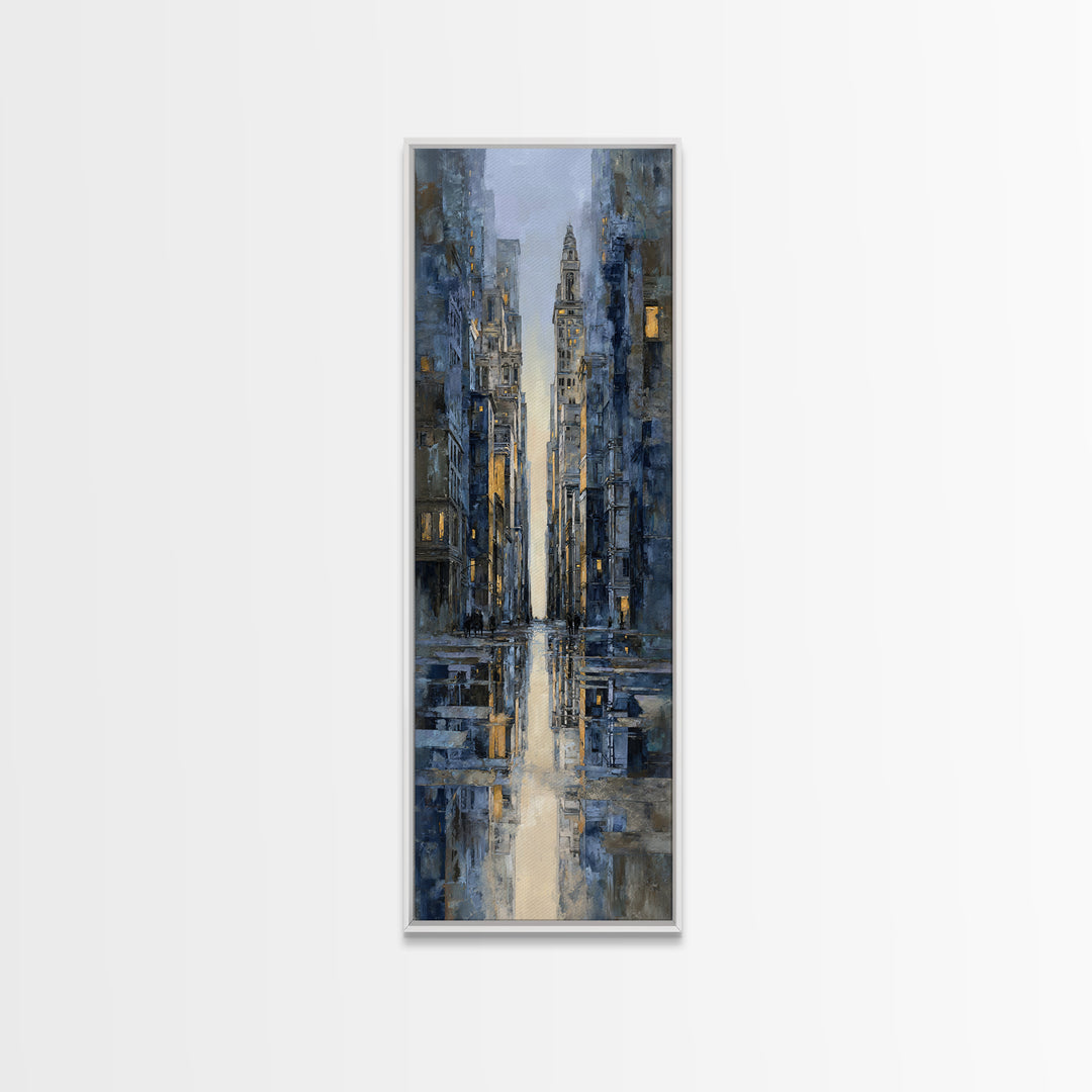 Moody City Scene Reflected Framed Canvas Print, Art, Prints Wall Art, Living Room Decor, Fine Art, Fine Art Print, ART-1x3-46