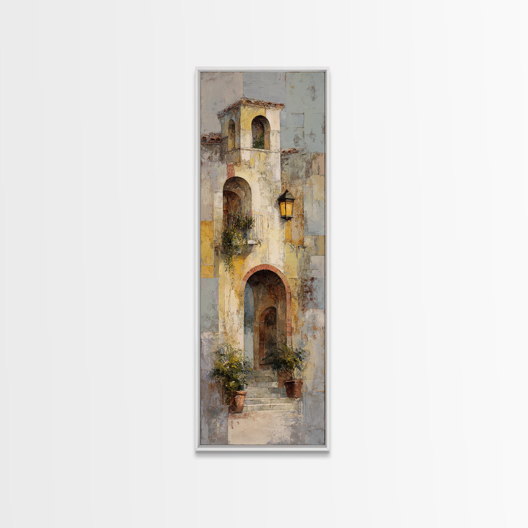 Architectural Archway in Warm Mediterranean Light Framed Canvas Print, Art, Black Art, Living Room Decor, Watercolor Art, ART-1x3-58