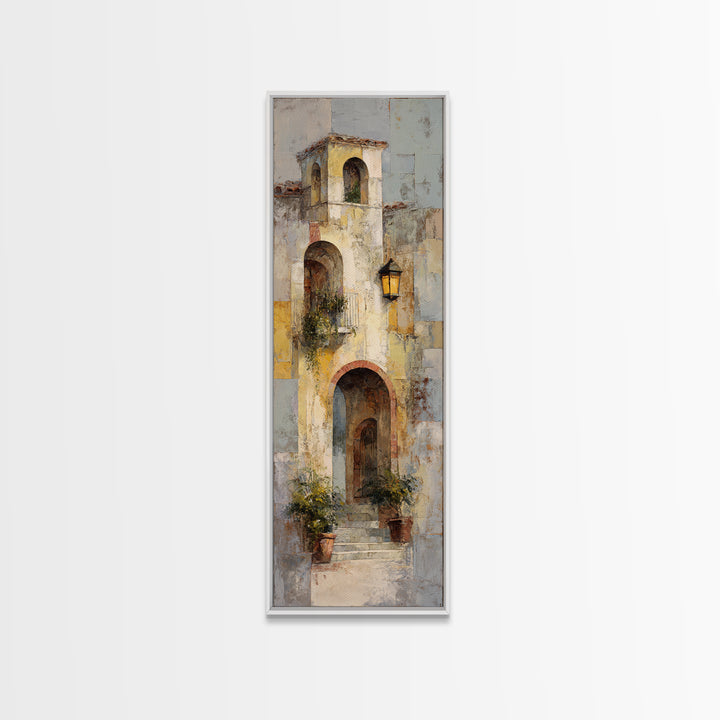 Architectural Archway in Warm Mediterranean Light Framed Canvas Print, Art, Black Art, Living Room Decor, Watercolor Art, ART-1x3-58