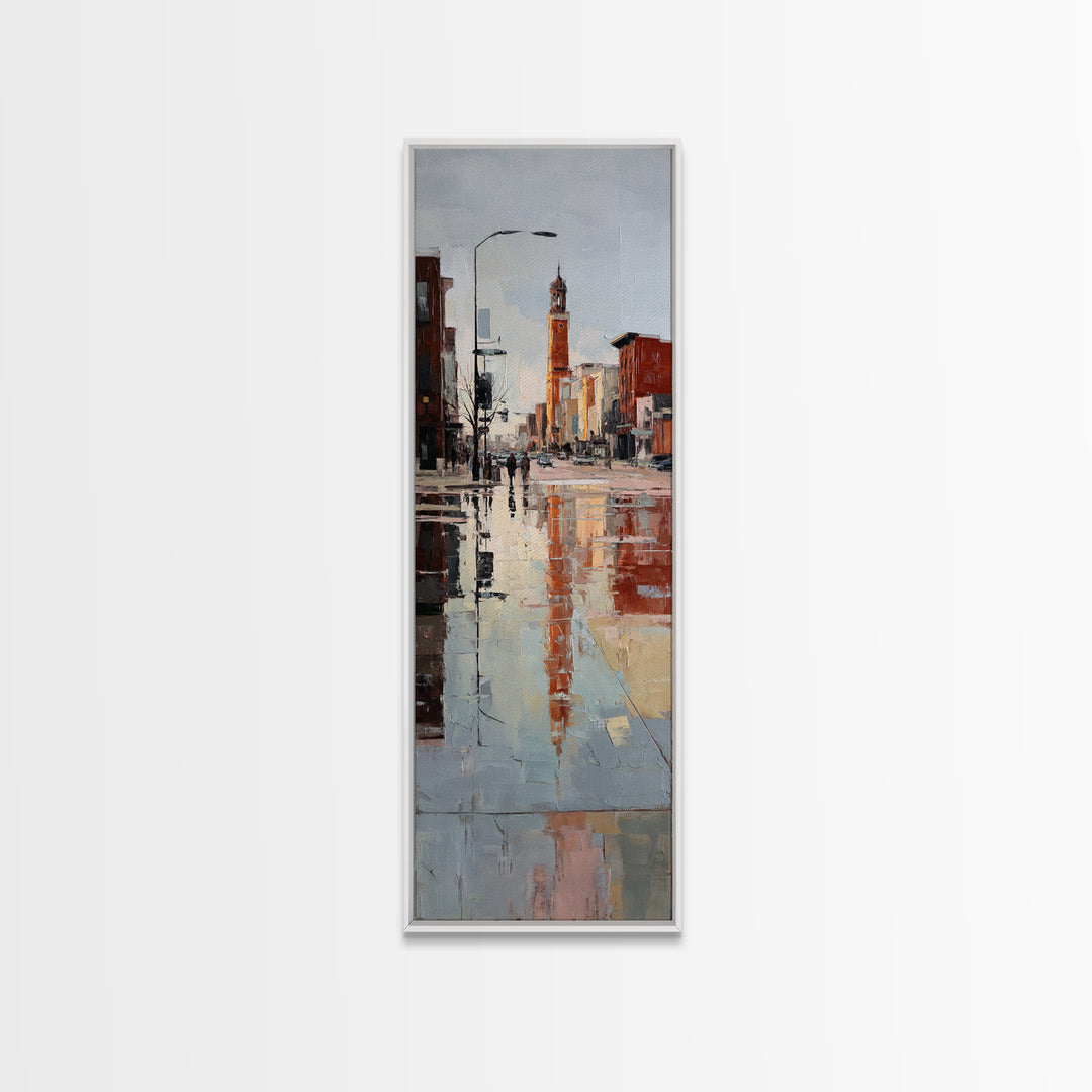 Moody City Scene Reflected Framed Canvas Print, Art, Prints Wall Art, Living Room Decor, Fine Art, Fine Art Print, ART-1x3-70