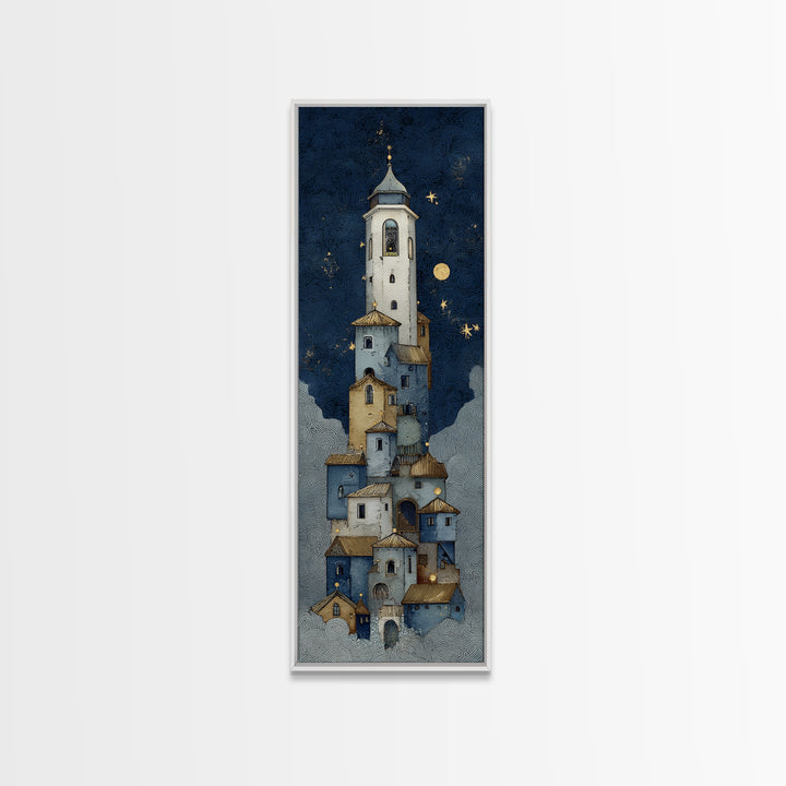 Naive Folk Art Village Framed Canvas Print, Art, Printable Wall Art, Living Room Decor, Fine Art, Canvas Art, ART-1x3-80