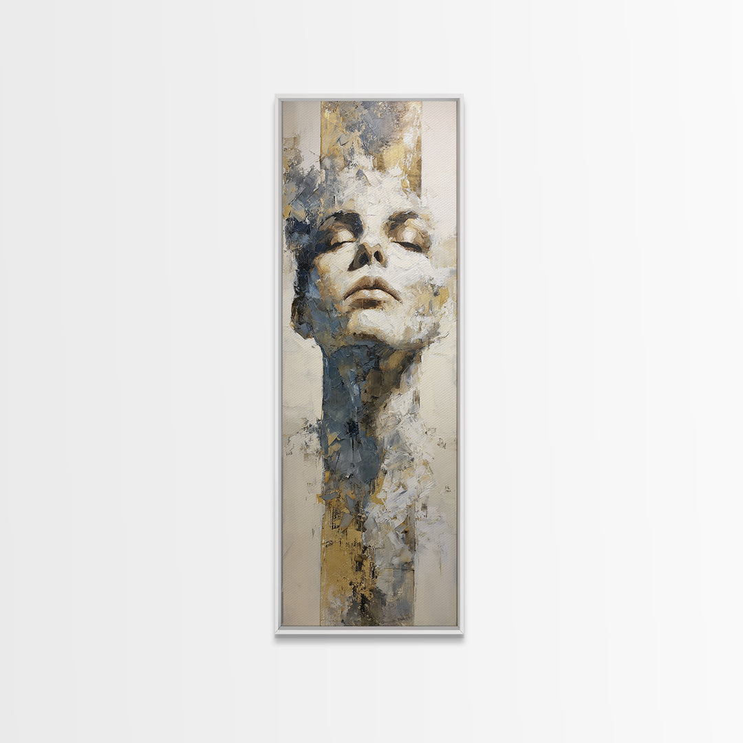 Expressive Portrait with Dramatic Light and Textured Canvas Print, Art, Metal Wall Art, Living Room Decor, Oil Painting, ART-1x3-88