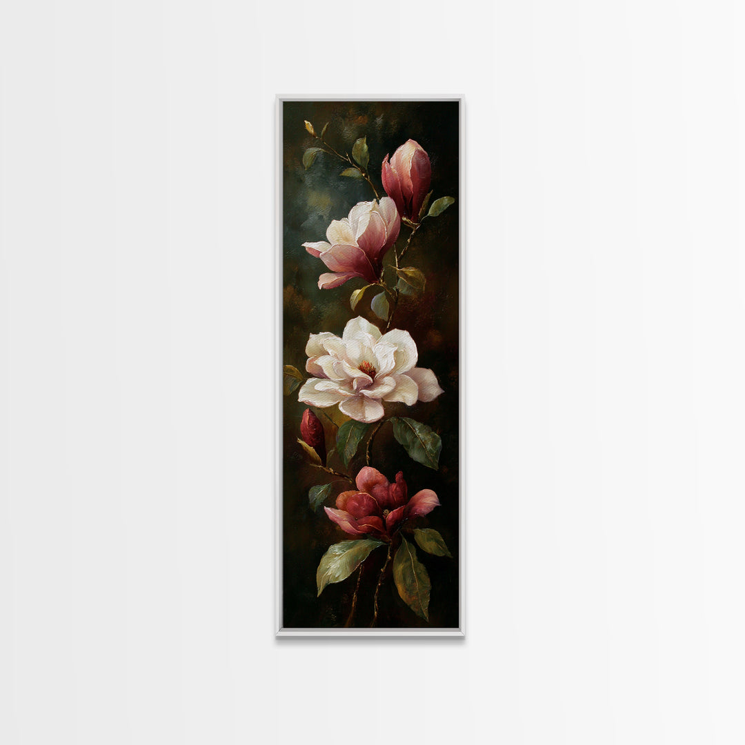 Romantic Floral Oil Painting Framed Canvas Print, Art, Art Commission, Living Room Decor, Fine Art, Black Art, ART-1x3-92