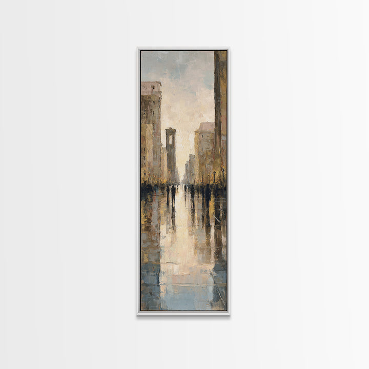 Moody City Scene Reflected Canvas Print, Art, Pink Wall Art, Living Room Decor, Fine Art, Textured Painting, ART-1x3-94