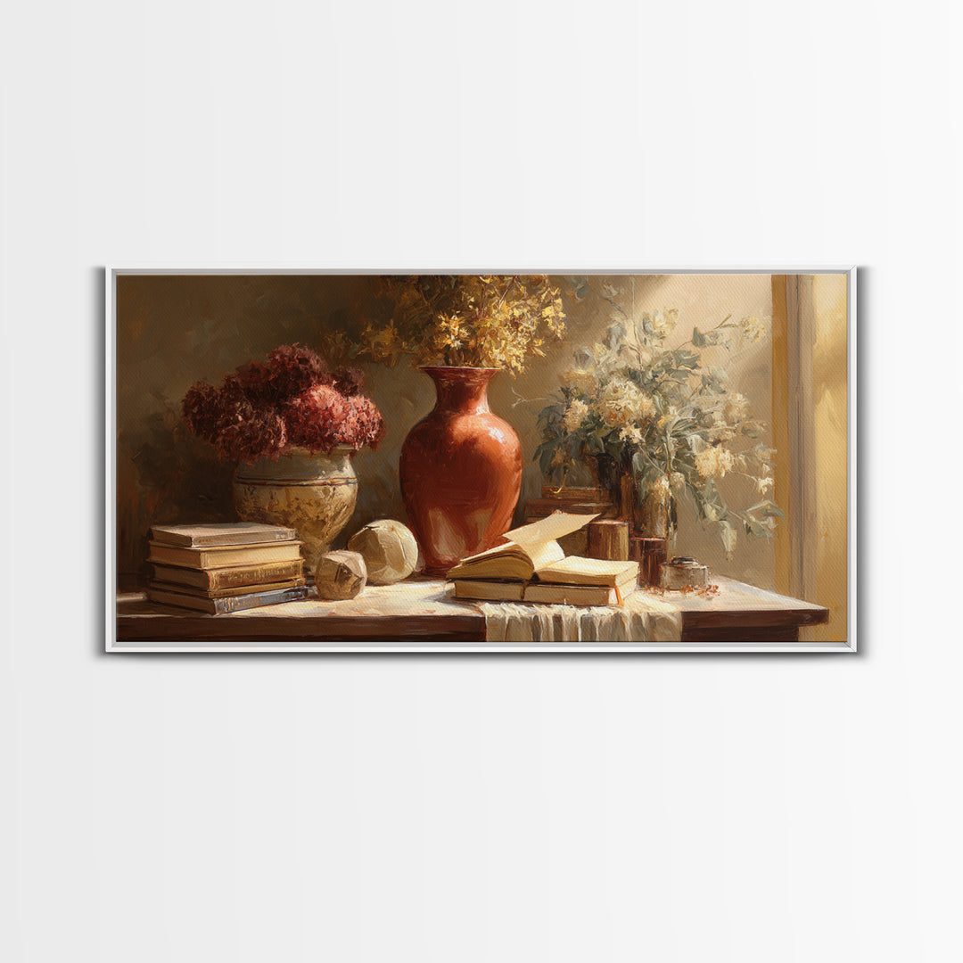 Sunlit Interior Still Life Framed Canvas Print, Art, Modern Decor, Living Room Decor, Fine Art, Art Prints, Digital Art, ART-2x1-10