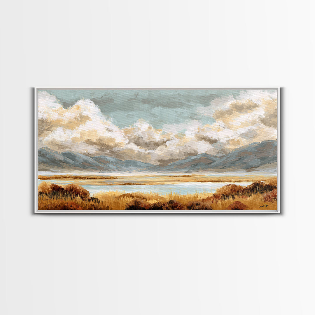 Quiet Mountain Scene Framed Canvas Print, Art, Statement Artwork, Living Room Decor, Fine Art, Digital Art, Printable Wall Art, ART-2x1-13