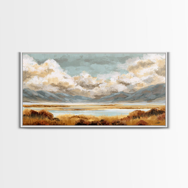 Quiet Mountain Scene Framed Canvas Print, Art, Statement Artwork, Living Room Decor, Fine Art, Digital Art, Printable Wall Art, ART-2x1-13