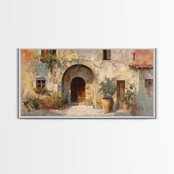 Architectural Archway in Warm Mediterranean Light Framed Canvas Print, Art, Home Decor, Living Room Decor, Fine Art, ART-2x1-18