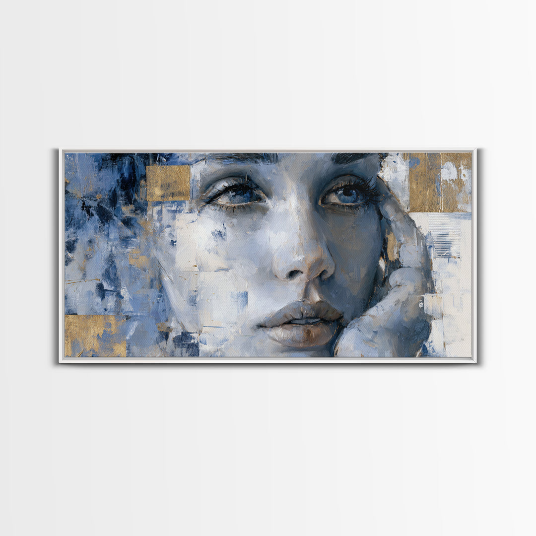 Expressive Portrait with Dramatic Light and Textured Framed Canvas Print, Art, Textured Painting, Living Room Decor, Fine Art, ART-2x1-24