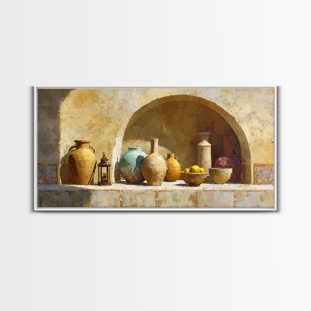 Architectural Archway in Warm Mediterranean Light Framed Canvas Print, Art, Home Decor, Living Room Decor, Fine Art, ART-2x1-42