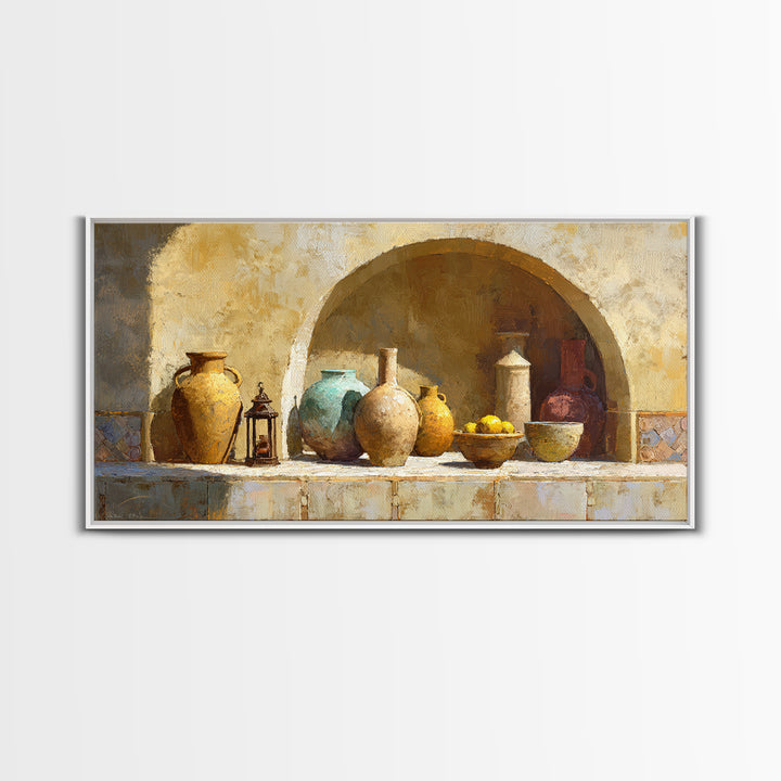 Architectural Archway in Warm Mediterranean Light Framed Canvas Print, Art, Home Decor, Living Room Decor, Fine Art, ART-2x1-42