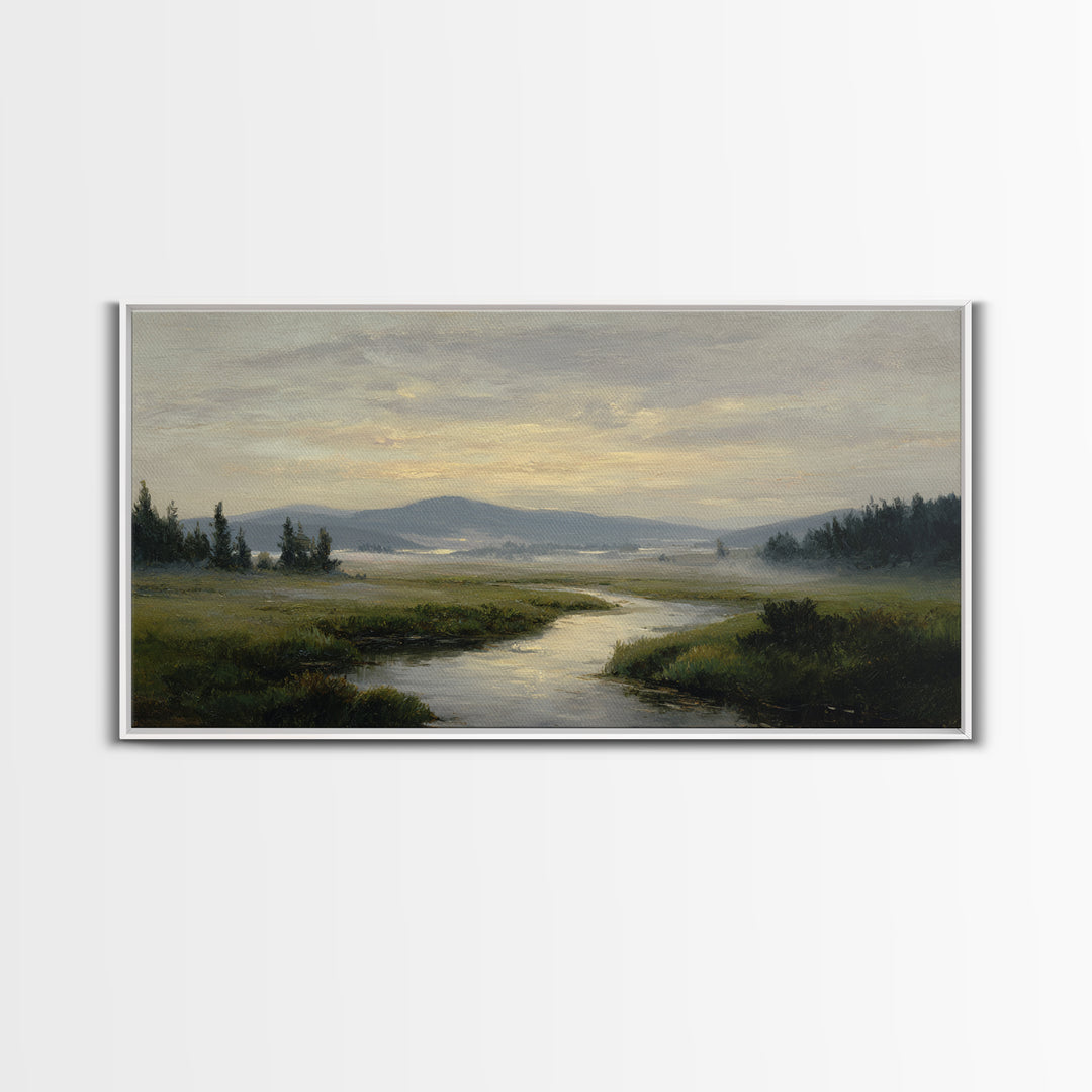 Classic Landscape with Winding River and Atmospheric Canvas Print, Art, Digital Wall Art, Living Room Decor, Fine Art, ART-2x1-47