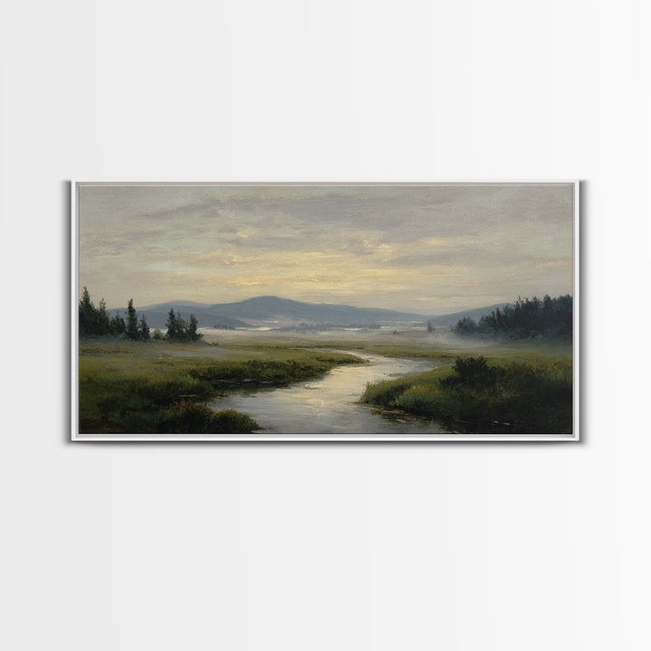 Classic Landscape with Winding River and Atmospheric Canvas Print, Art, Digital Wall Art, Living Room Decor, Fine Art, ART-2x1-47