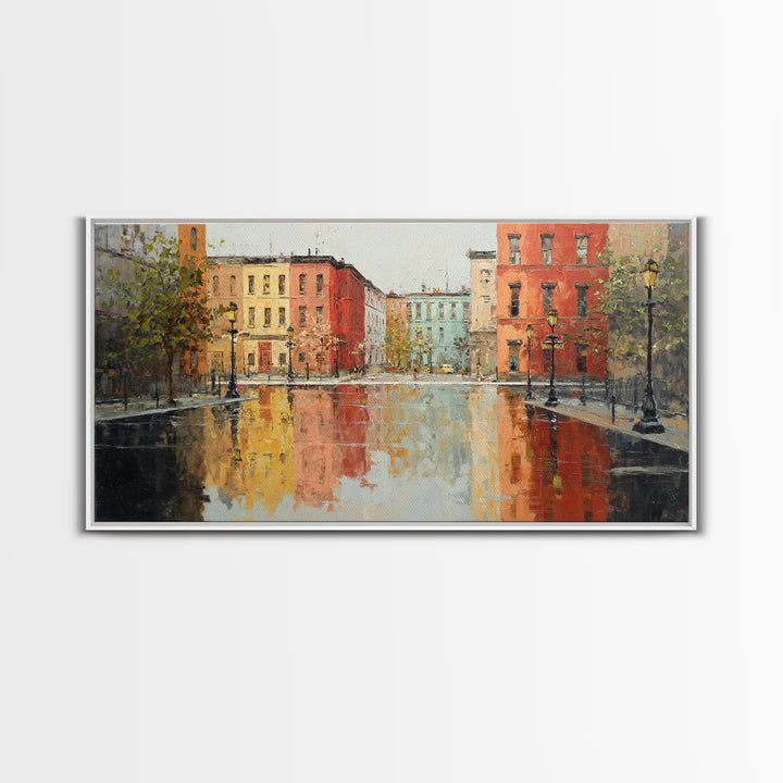 Moody City Scene Reflected Canvas Print, Art, Luxury Decor, Living Room Decor, Fine Art, Metal Wall Art, Art Commission, ART-2x1-54