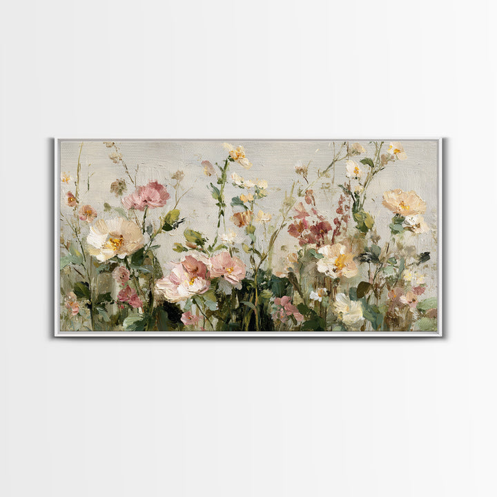 Painterly Meadow with Loose Impressionist Flowers Framed Canvas Print, Art, Canvas Art, Living Room Decor, Watercolor Art, ART-2x1-59