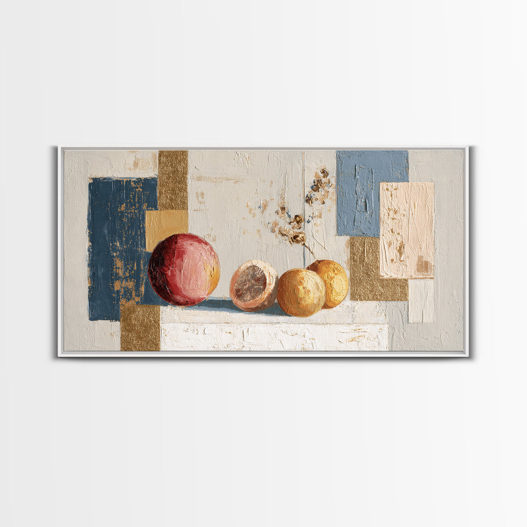 Bold Pop Fruit Composition Framed Canvas Print, Art, Abstract Art, Living Room Decor, Fine Art, Pink Wall Art, ART-2x1-84