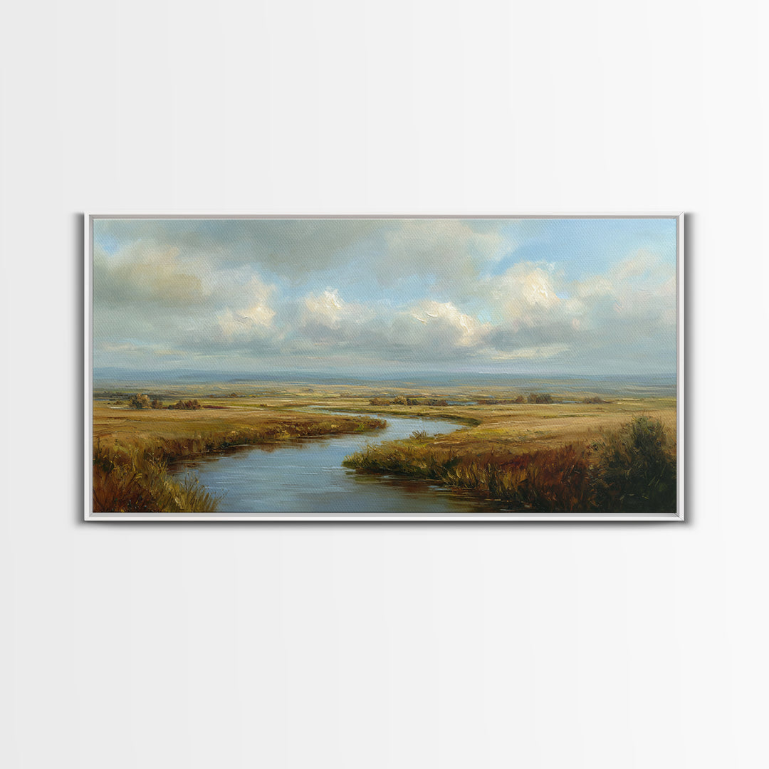 Classic Landscape with Winding River and Atmospheric Canvas Print, Art, Abstract Wall Art, Living Room Decor, ART-2x1-95