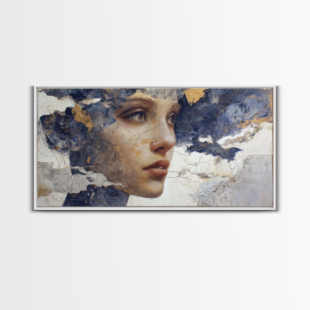 Expressive Portrait with Dramatic Light and Textured Framed Canvas Print, Art, Textured Wall Art, Living Room Decor, Fine Art, ART-2x1-96