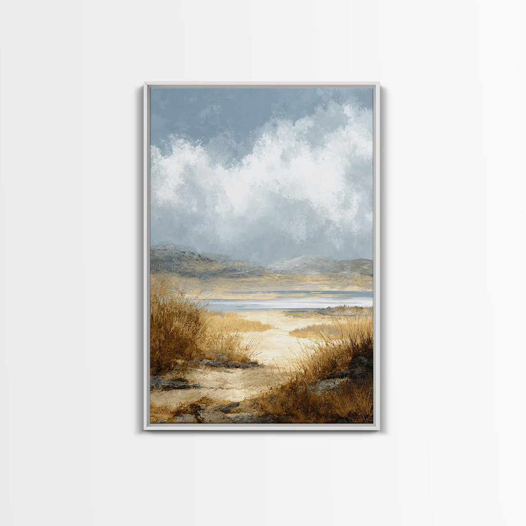 Quiet Mountain Scene Framed Canvas Print, Art, Boho Decor, Living Room Decor, Oil Painting, Printable Wall Art, ART-2x3-1