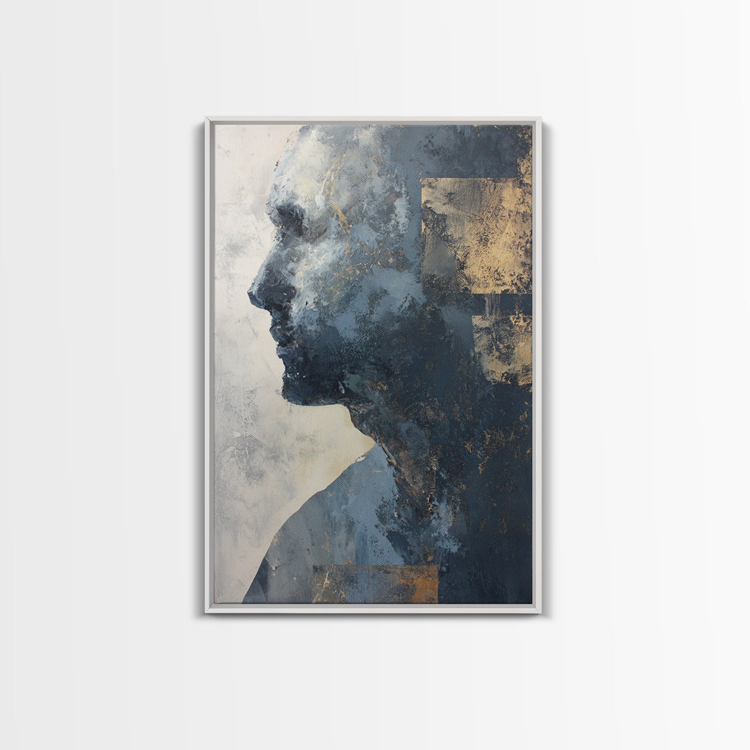 Expressive Portrait with Dramatic Light and Textured Framed Canvas Print, Art, Modern Decor, Living Room Decor, Fine Art, ART-2x3-12