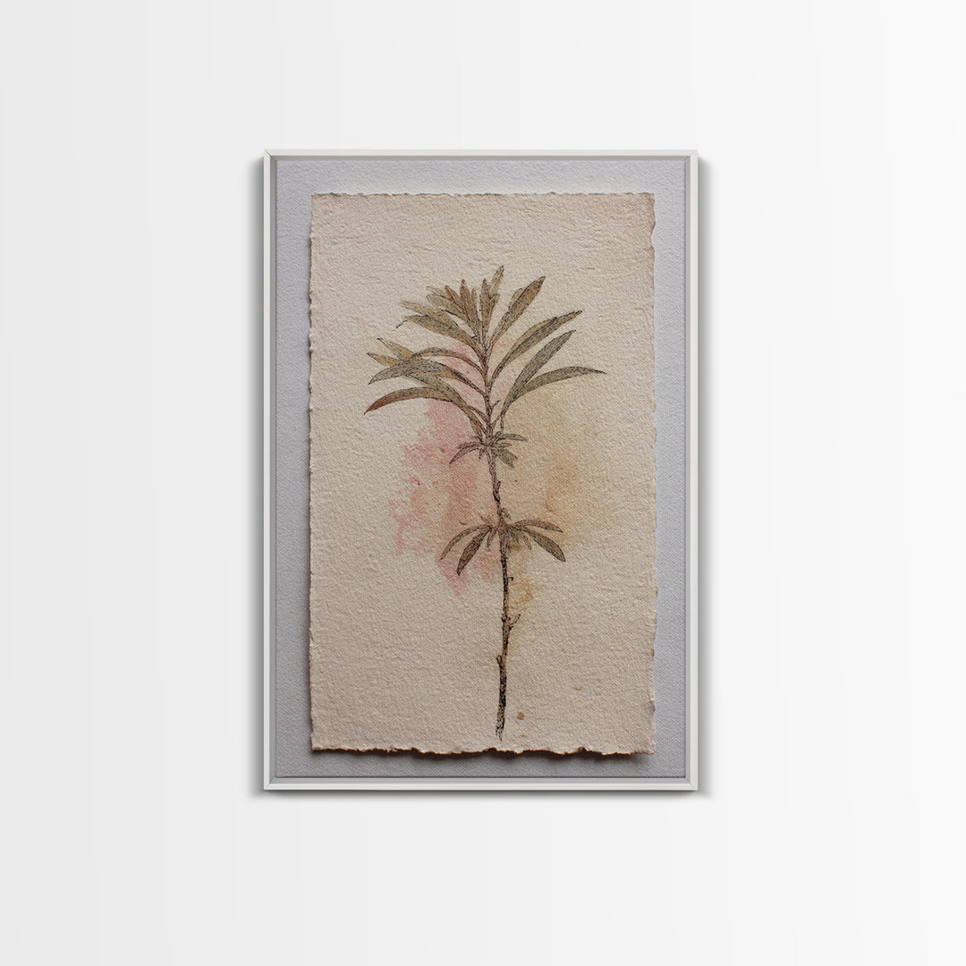 Minimal Botanical Ink Drawing on Handmade Paper Framed Canvas Print, Art, Room Decor, Living Room Decor, Fine Art, ART-2x3-13