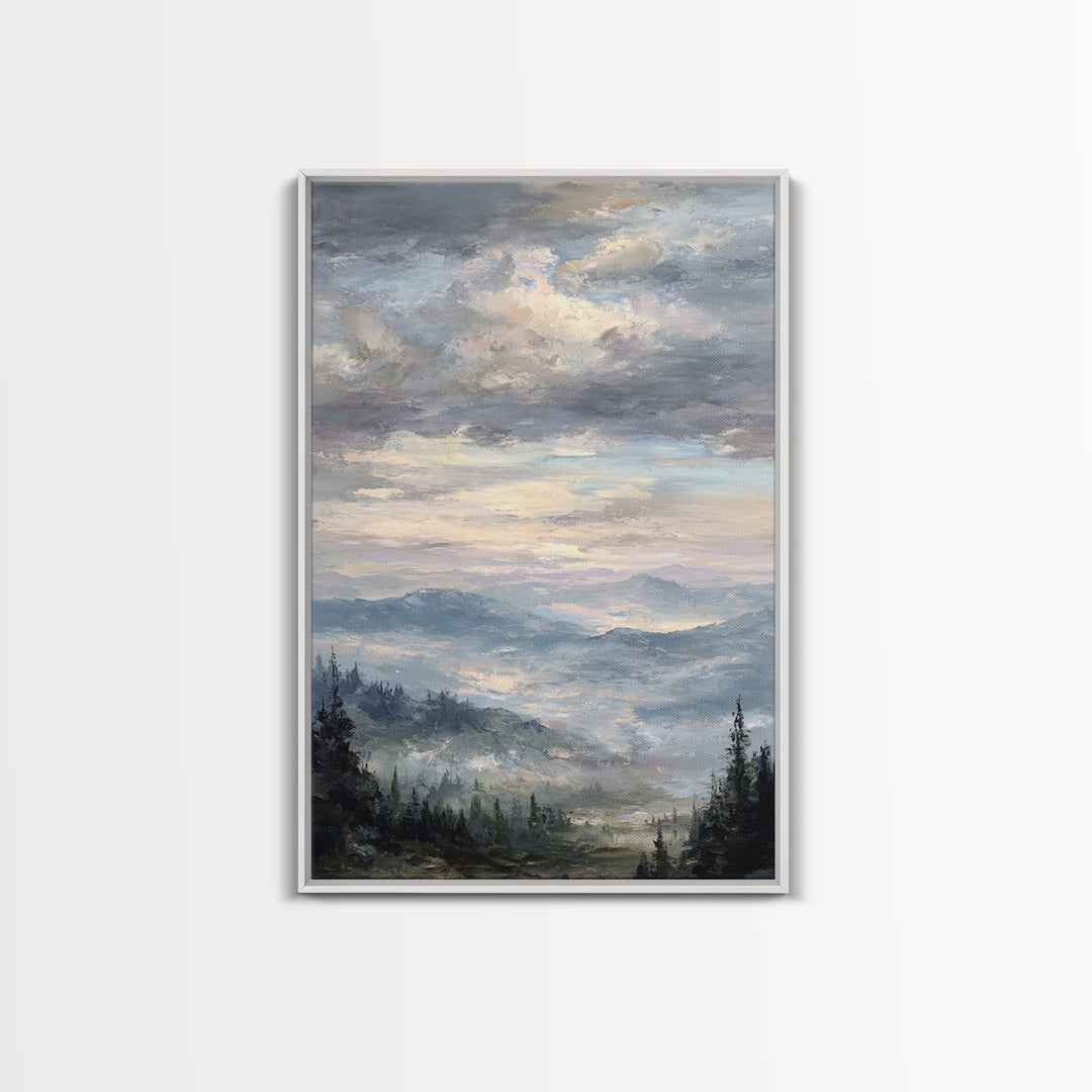 Quiet Mountain Scene Framed Canvas Print, Art, Boho Decor, Living Room Decor, Oil Painting, Printable Wall Art, ART-2x3-25