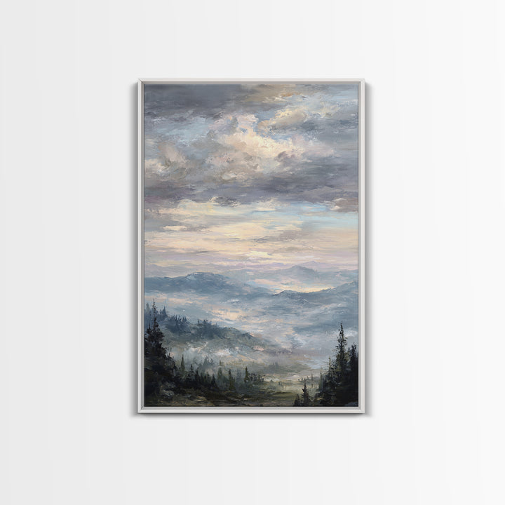 Quiet Mountain Scene Framed Canvas Print, Art, Boho Decor, Living Room Decor, Oil Painting, Printable Wall Art, ART-2x3-25