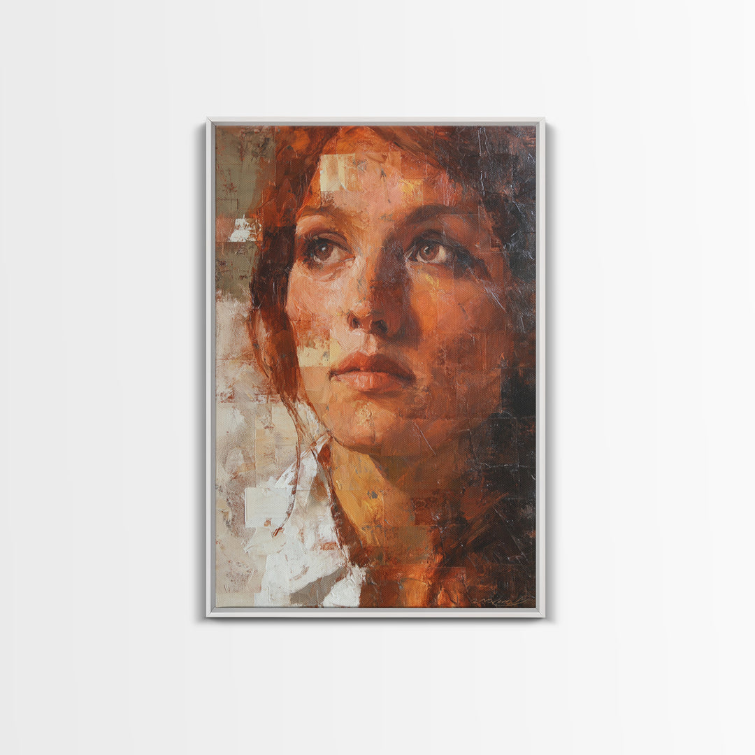 Expressive Portrait with Dramatic Light and Textured Framed Canvas Print, Art, Original Art, Living Room Decor, Fine Art, ART-2x3-36