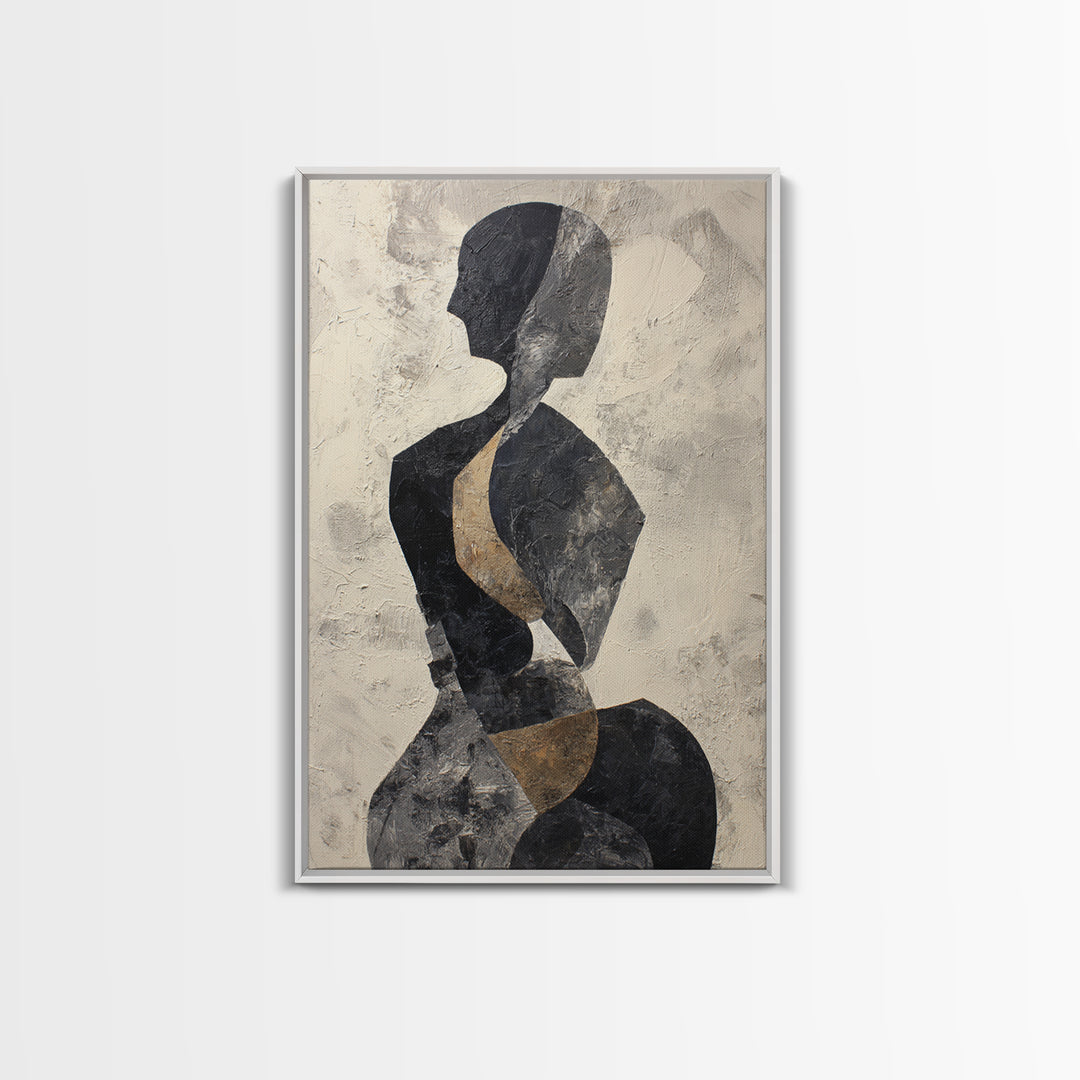 Simple Monochrome Figure Study Framed Canvas Print, Art, Black Art, Living Room Decor, Fine Art, Wall Decor, ART-2x3-44