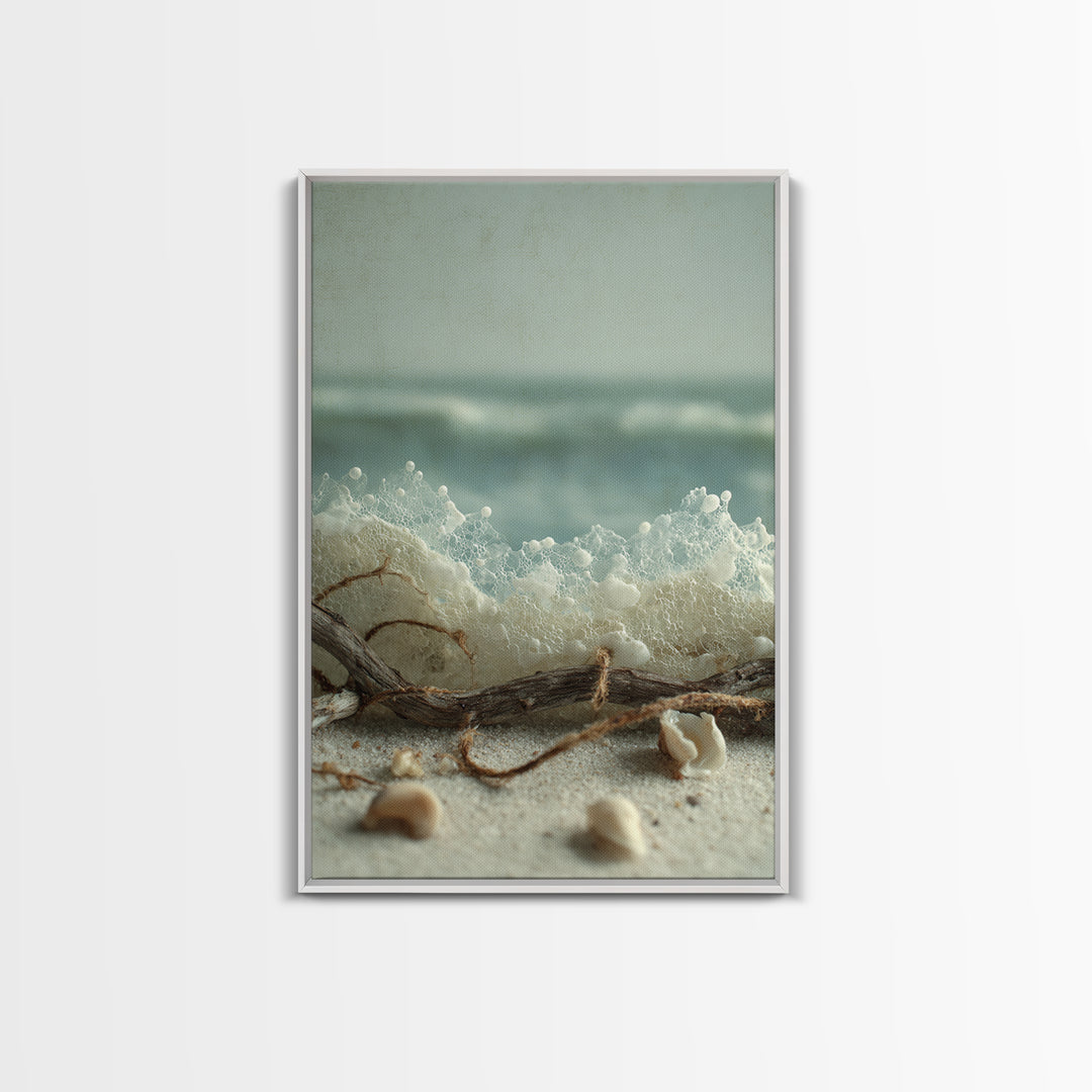 Dramatic Seascape with Foam and Storm Clouds Framed Canvas Print, Art, Prints Wall Art, Living Room Decor, Abstract Art, ART-2x3-56